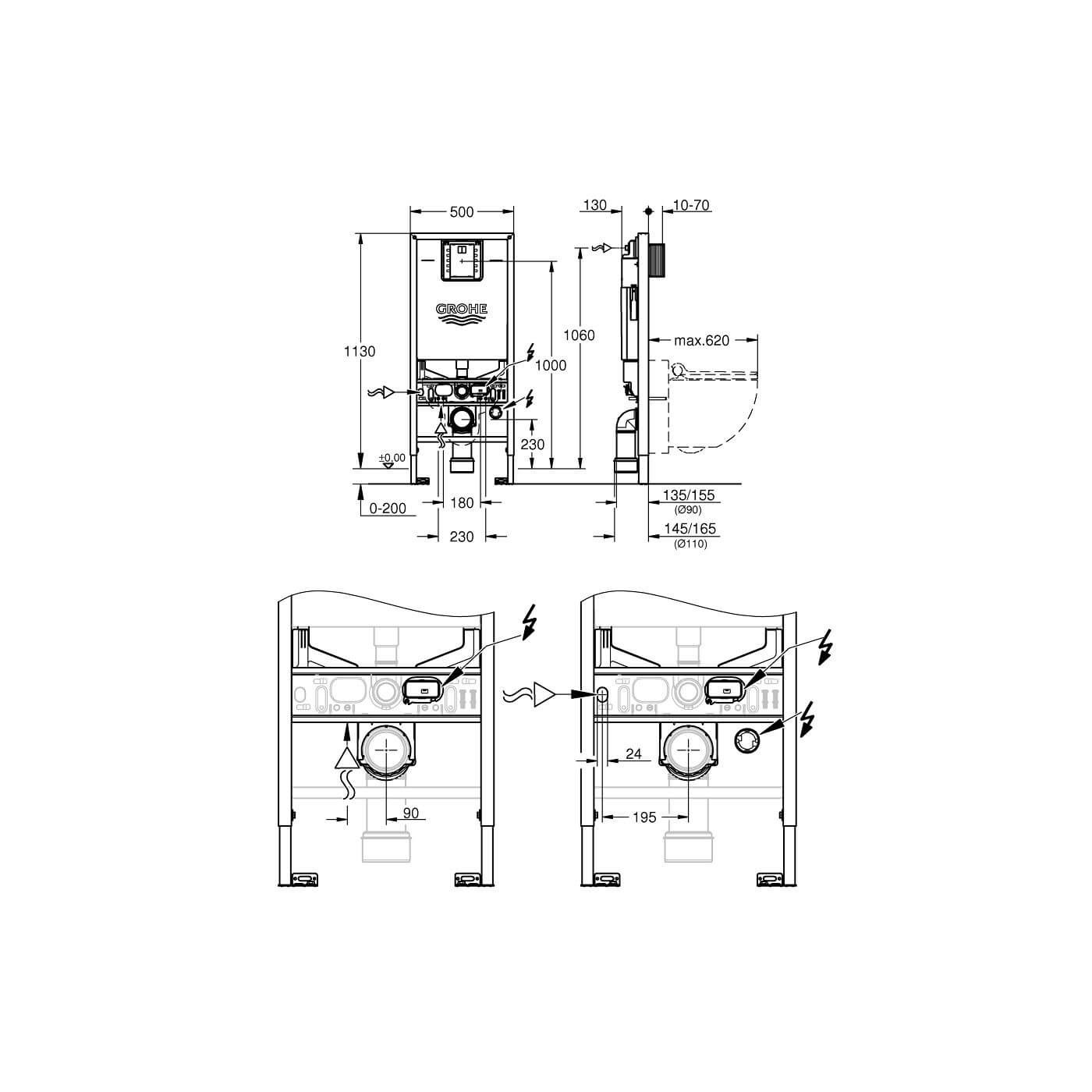 Stelaż Podtynkowy z Przyłączem Do Toalety Myjącej Rapid SLX 1,13m 39596000 Grohe Stelaż Podtynkowy z Przyłączem Do Toalety Myjącej Rapid SLX 1,13m 39596000 Grohe