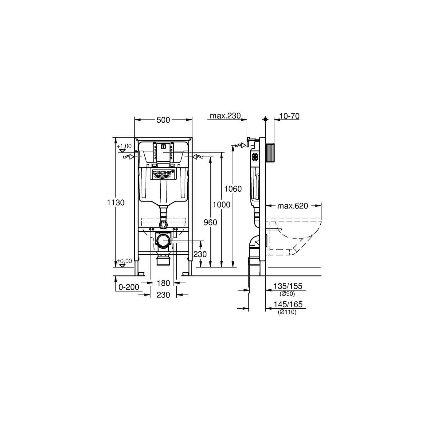 Stelaż WC Rapid SL 2w1 + Wsporniki W Zestawie + Puszka Rewizyjna Do Małych Przycisków 39750001 Grohe Stelaż WC Rapid SL 2w1 + Wsporniki W Zestawie + Puszka Rewizyjna Do Małych Przycisków 39750001 Grohe