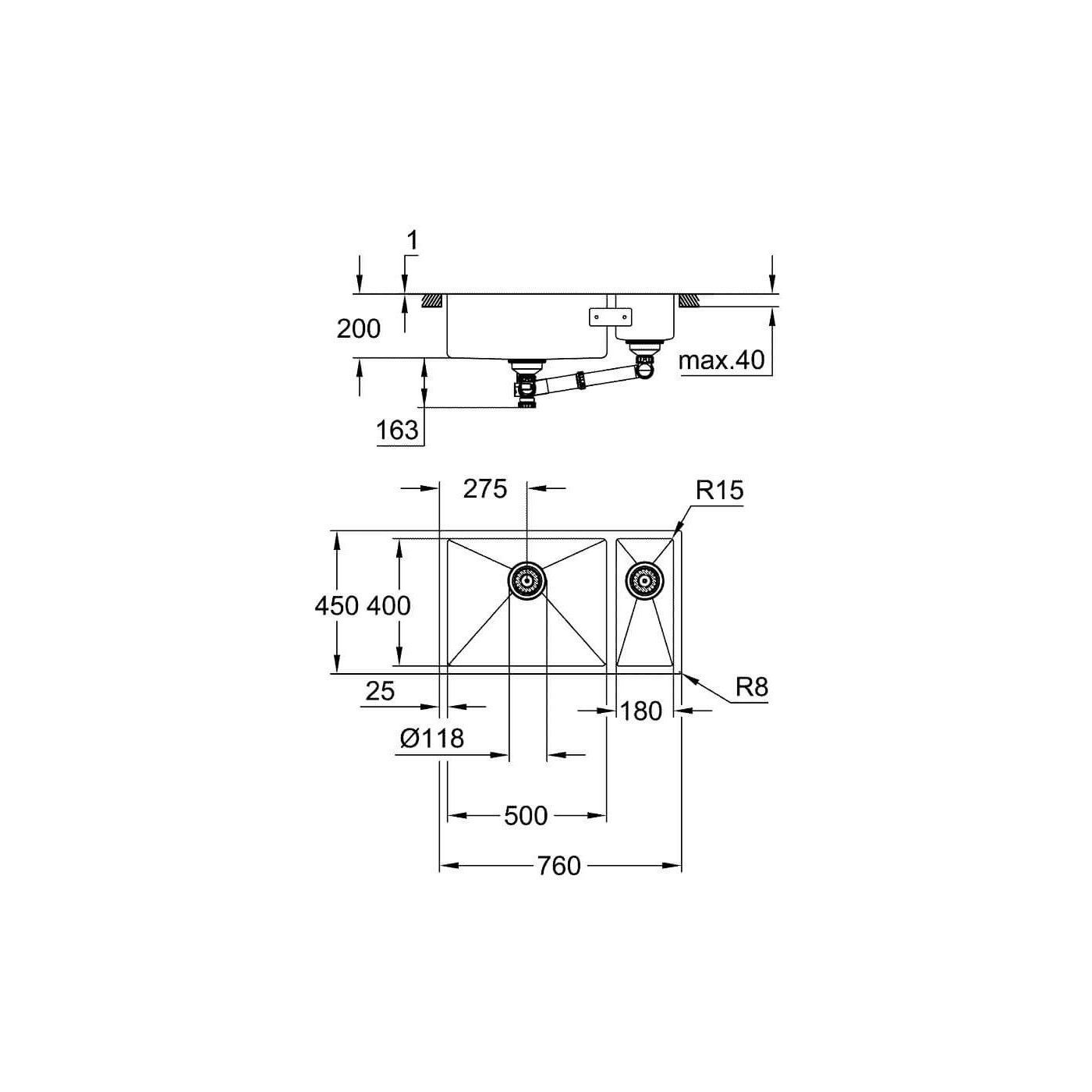 Zlewozmywak K700 Ze Stali Szlachetnej 76x45 cm 31575SD1 Grohe Zlewozmywak K700 Ze Stali Szlachetnej 76x45 cm 31575SD1 Grohe