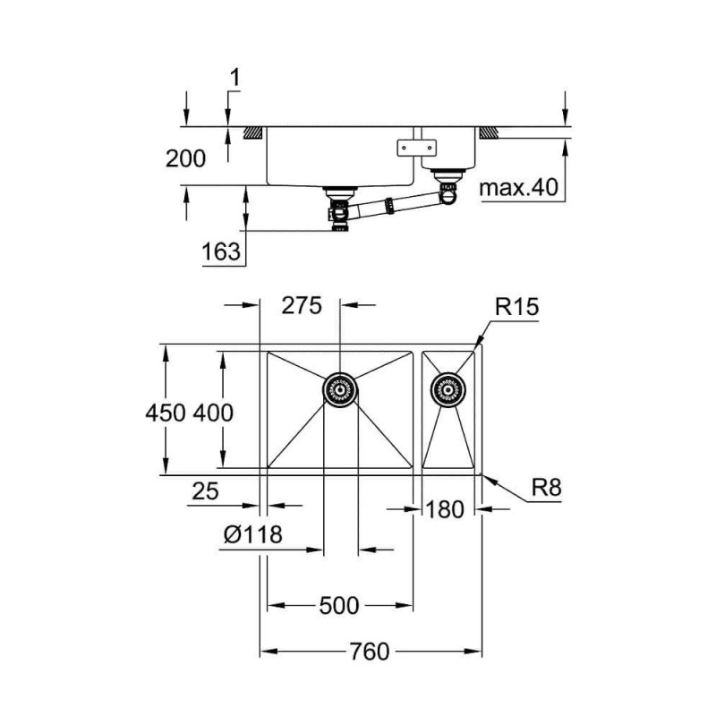Zlewozmywak K700 Ze Stali Szlachetnej 76x45 cm 31575SD1 Grohe Zlewozmywak K700 Ze Stali Szlachetnej 76x45 cm 31575SD1 Grohe