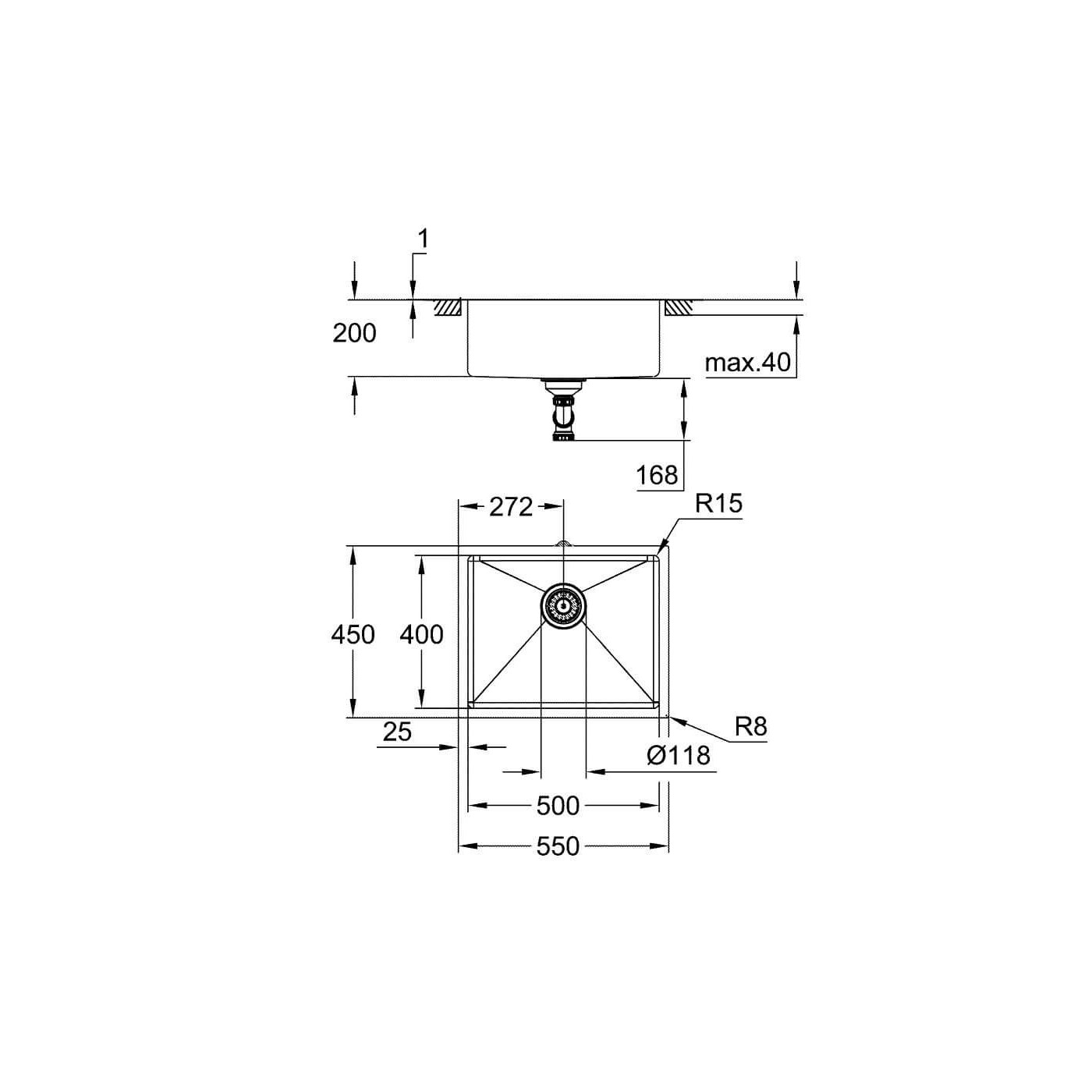 Zlewozmywak Podblatowy K700U Stal Szlachetna 54x44 cm 31574SD1 Grohe Zlewozmywak Podblatowy K700U Stal Szlachetna 54x44 cm 31574SD1 Grohe