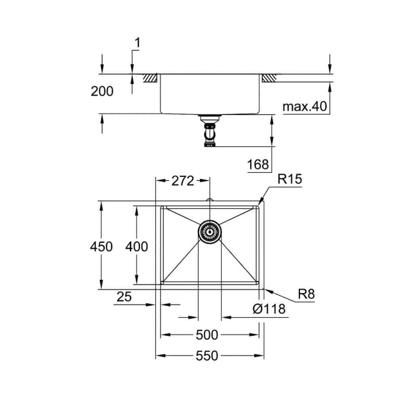 Zlewozmywak Podblatowy K700U Stal Szlachetna 54x44 cm 31574SD1 Grohe Zlewozmywak Podblatowy K700U Stal Szlachetna 54x44 cm 31574SD1 Grohe