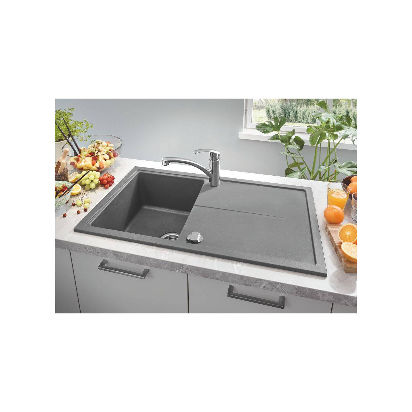 Zlewozmywak Kompozytowy K400 78x50 cm Z Ociekaczem Szary Granit 31639AT0 Grohe Zlewozmywak Kompozytowy K400 78x50 cm Z Ociekaczem Szary Granit 31639AT0 Grohe