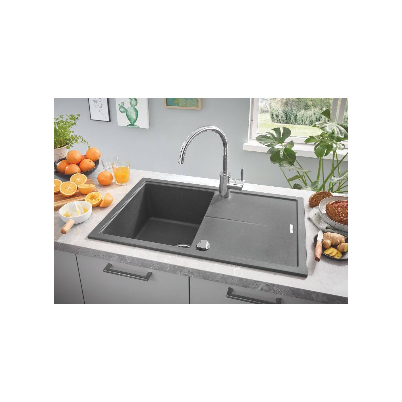 Zlewozmywak Kompozytowy K400 78x50 cm Z Ociekaczem Szary Granit 31639AT0 Grohe Zlewozmywak Kompozytowy K400 78x50 cm Z Ociekaczem Szary Granit 31639AT0 Grohe
