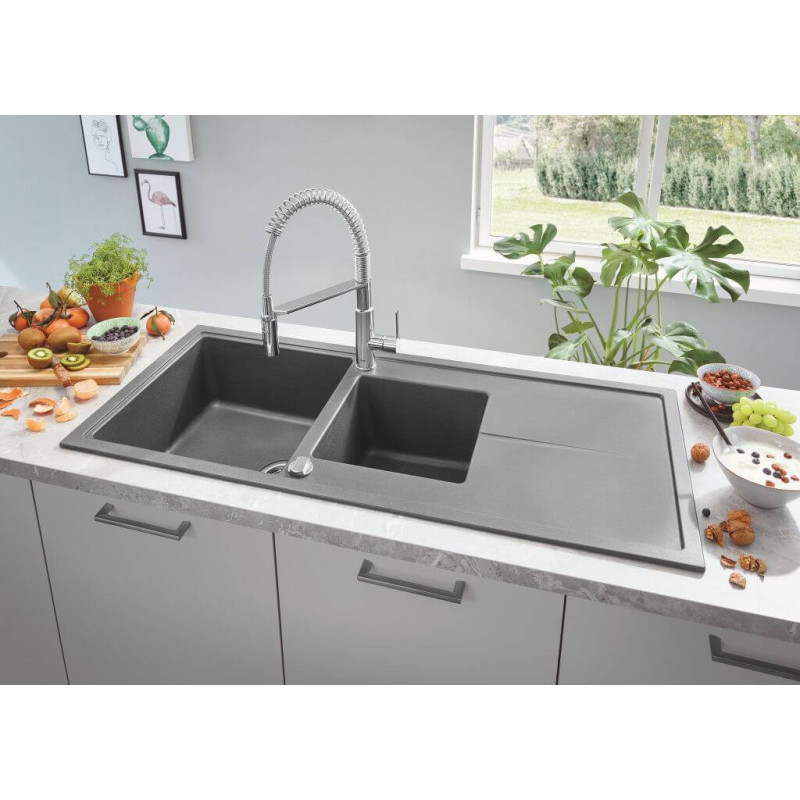 Zlewozmywak Kompozytowy K400 78x50 cm Z Ociekaczem Szary Granit 31639AT0 Grohe Zlewozmywak Kompozytowy K400 78x50 cm Z Ociekaczem Szary Granit 31639AT0 Grohe