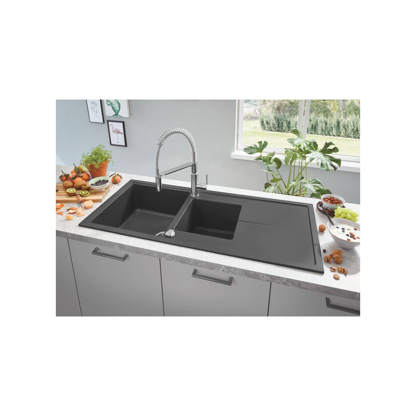 Zlewozmywak Kompozytowy K400 100x50 cm Z Ociekaczem Czarny Granit 31642AP0 Grohe Zlewozmywak Kompozytowy K400 100x50 cm Z Ociekaczem Czarny Granit 31642AP0 Grohe
