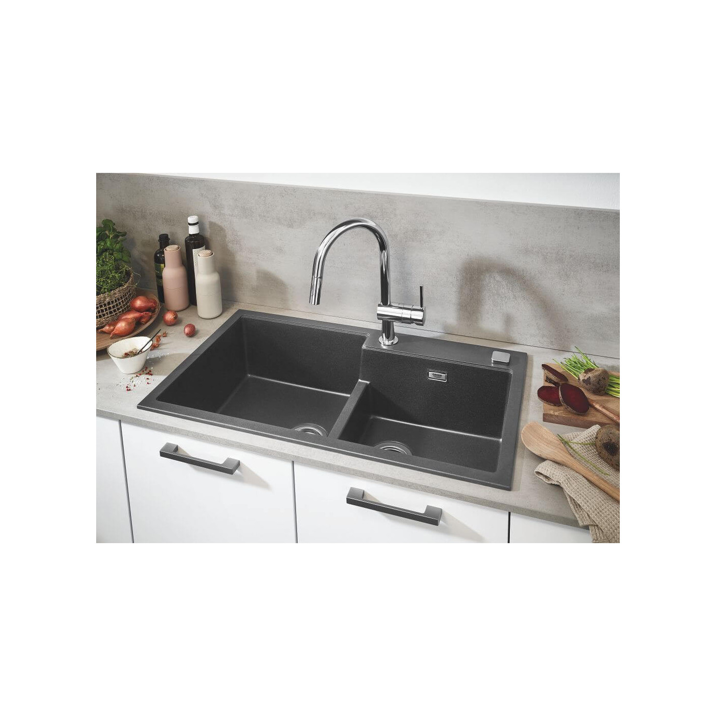 Zlewozmywak Kompozytowy K500 100x50 cm Z Ociekaczem Czarny Granit 31645AP0 Grohe Zlewozmywak Kompozytowy K500 100x50 cm Z Ociekaczem Czarny Granit 31645AP0 Grohe