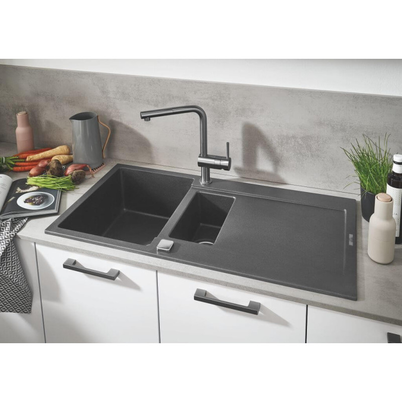 Zlewozmywak Kompozytowy K500 100x50 cm Z Ociekaczem Czarny Granit 31646AP0 Grohe Zlewozmywak Kompozytowy K500 100x50 cm Z Ociekaczem Czarny Granit 31646AP0 Grohe