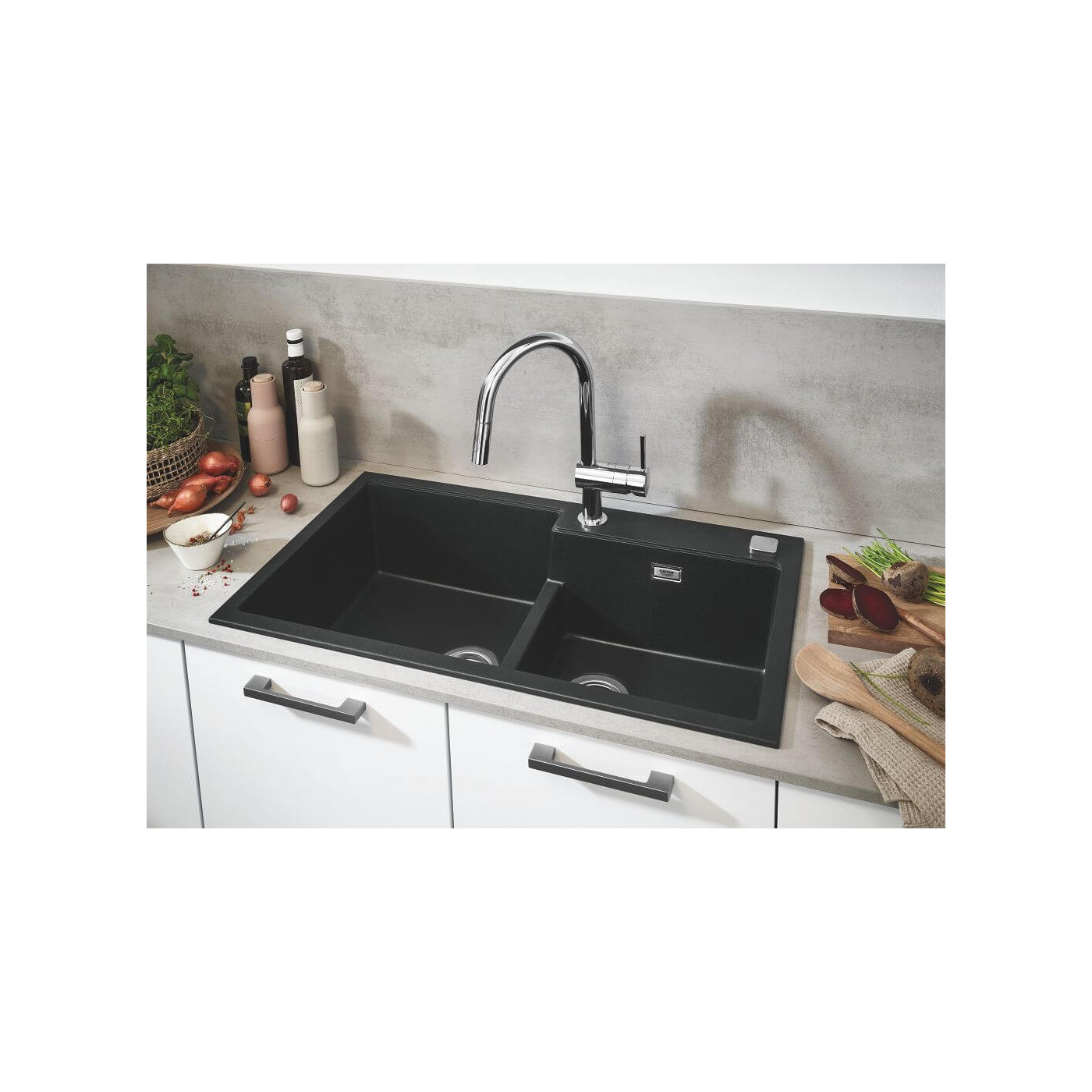 Zlewozmywak Kompozytowy K500 100x50 cm Z Ociekaczem Czarny Granit 31646AP0 Grohe Zlewozmywak Kompozytowy K500 100x50 cm Z Ociekaczem Czarny Granit 31646AP0 Grohe