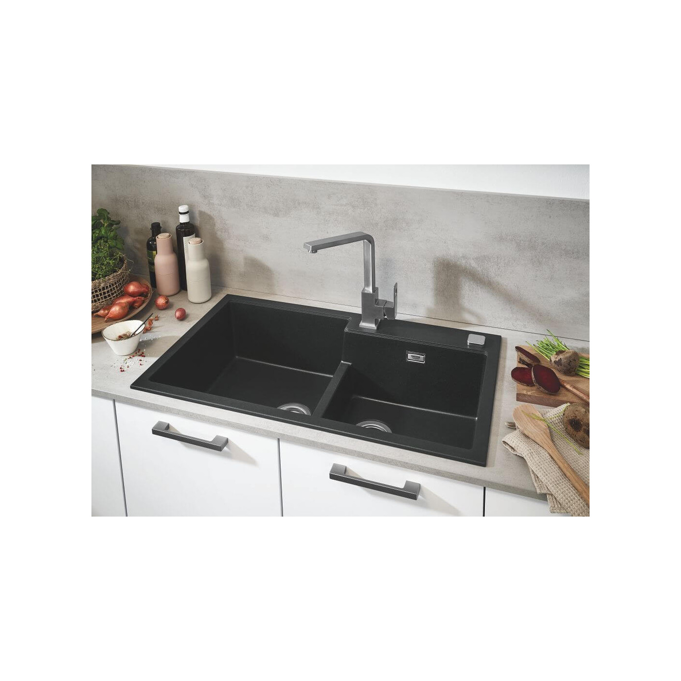 Zlewozmywak Kompozytowy K500 100x50 cm Z Ociekaczem Czarny Granit 31646AP0 Grohe Zlewozmywak Kompozytowy K500 100x50 cm Z Ociekaczem Czarny Granit 31646AP0 Grohe