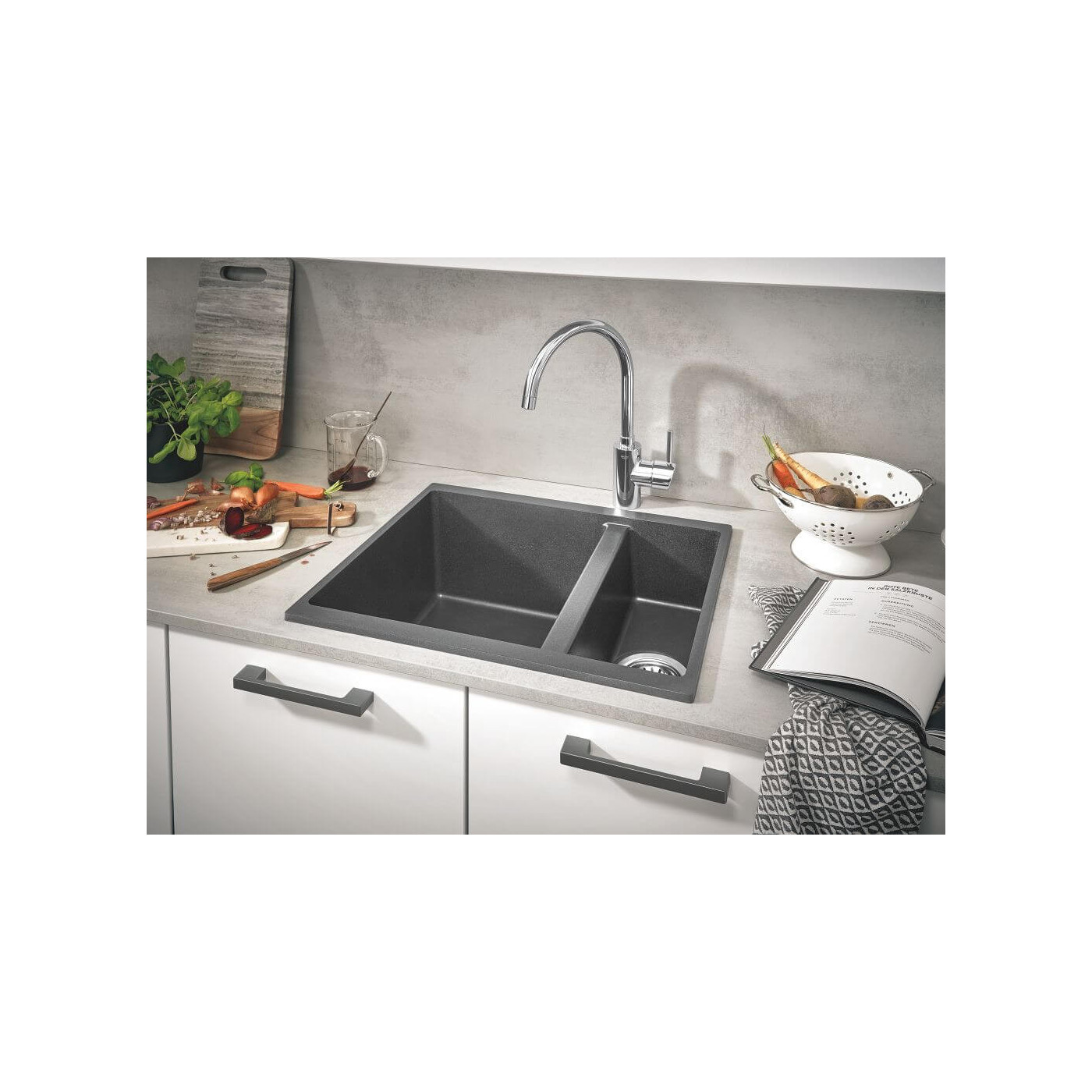 Zlewozmywak Kompozytowy K500 100x50 cm Z Ociekaczem Czarny Granit 31646AP0 Grohe Zlewozmywak Kompozytowy K500 100x50 cm Z Ociekaczem Czarny Granit 31646AP0 Grohe