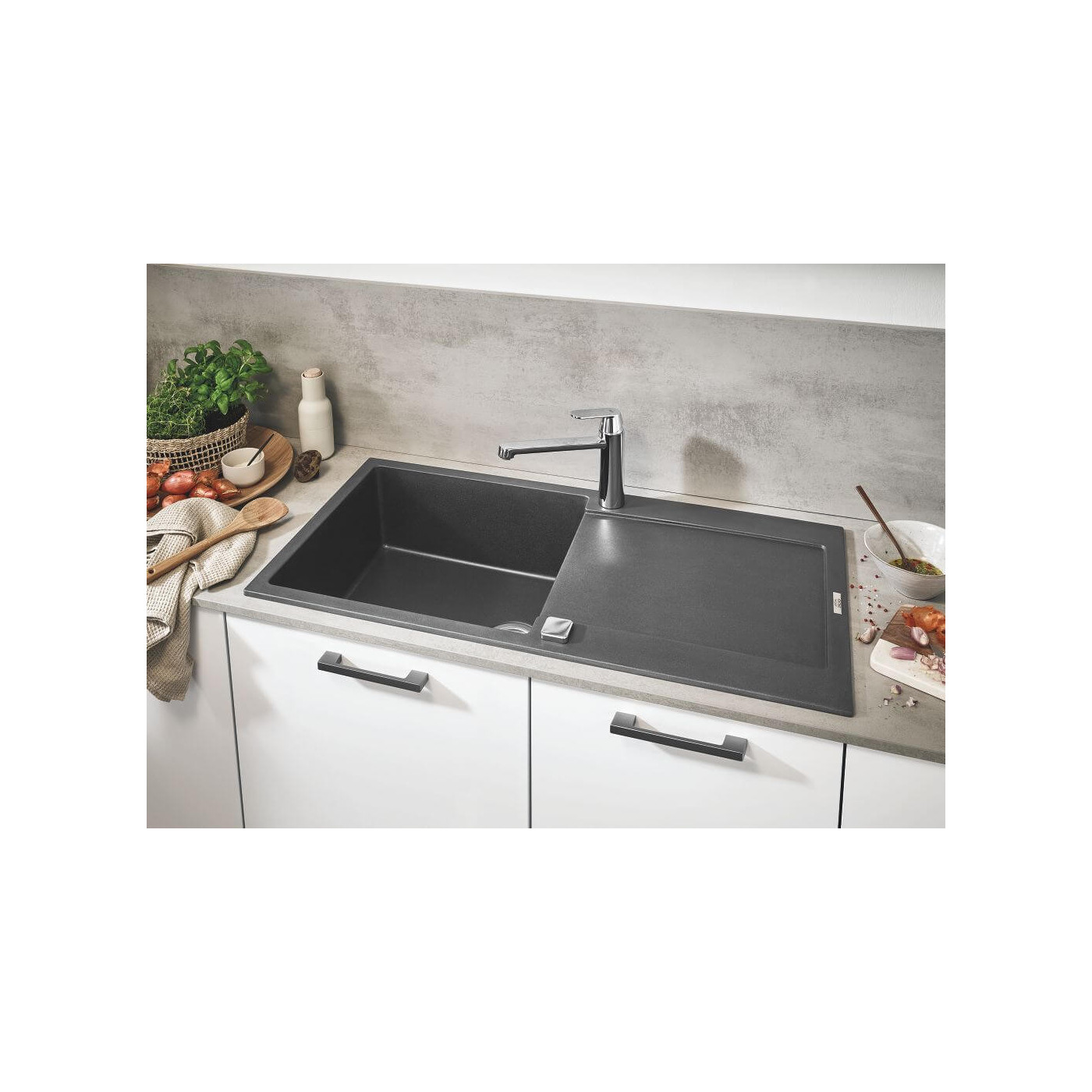 Zlewozmywak Kompozytowy K500 100x50 cm Z Ociekaczem Czarny Granit 31646AP0 Grohe Zlewozmywak Kompozytowy K500 100x50 cm Z Ociekaczem Czarny Granit 31646AP0 Grohe
