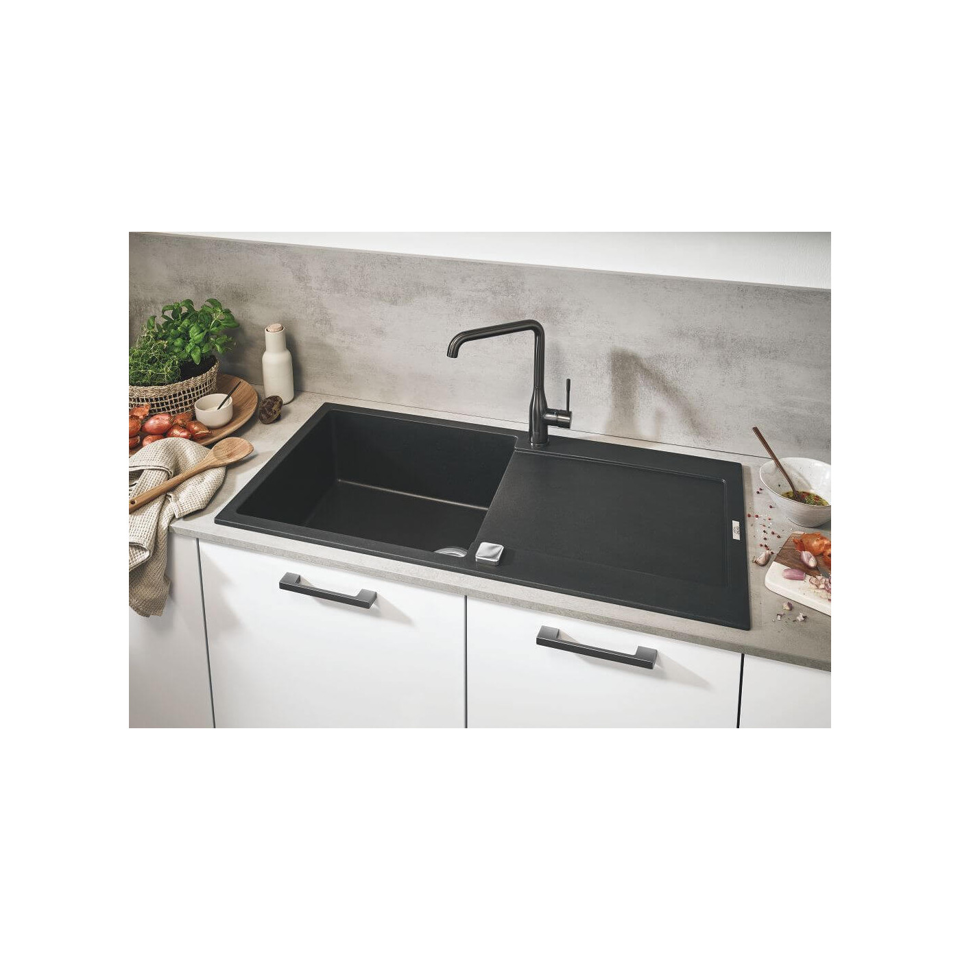 Zlewozmywak Kompozytowy K500 100x50 cm Z Ociekaczem Szary Granit 31646AT0 Grohe Zlewozmywak Kompozytowy K500 100x50 cm Z Ociekaczem Szary Granit 31646AT0 Grohe