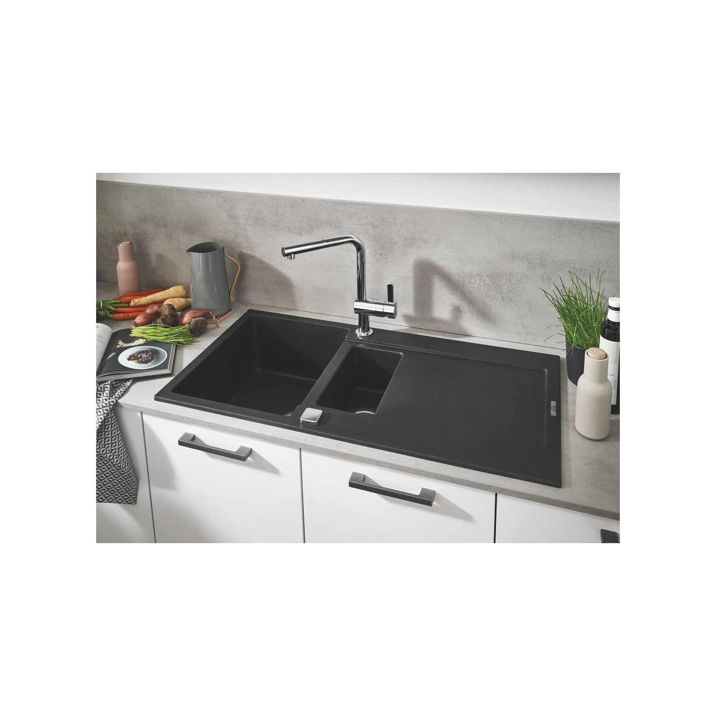 Zlewozmywak Kompozytowy K500 100x50 cm Z Ociekaczem Szary Granit 31646AT0 Grohe Zlewozmywak Kompozytowy K500 100x50 cm Z Ociekaczem Szary Granit 31646AT0 Grohe