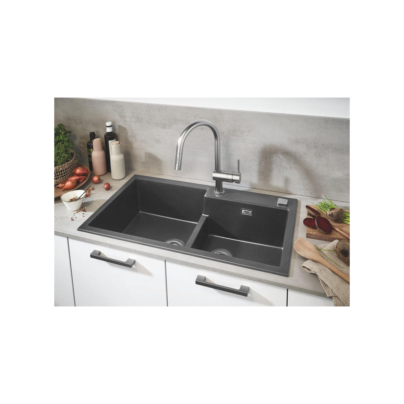 Zlewozmywak Kompozytowy K500 100x50 cm Z Ociekaczem Szary Granit 31646AT0 Grohe Zlewozmywak Kompozytowy K500 100x50 cm Z Ociekaczem Szary Granit 31646AT0 Grohe