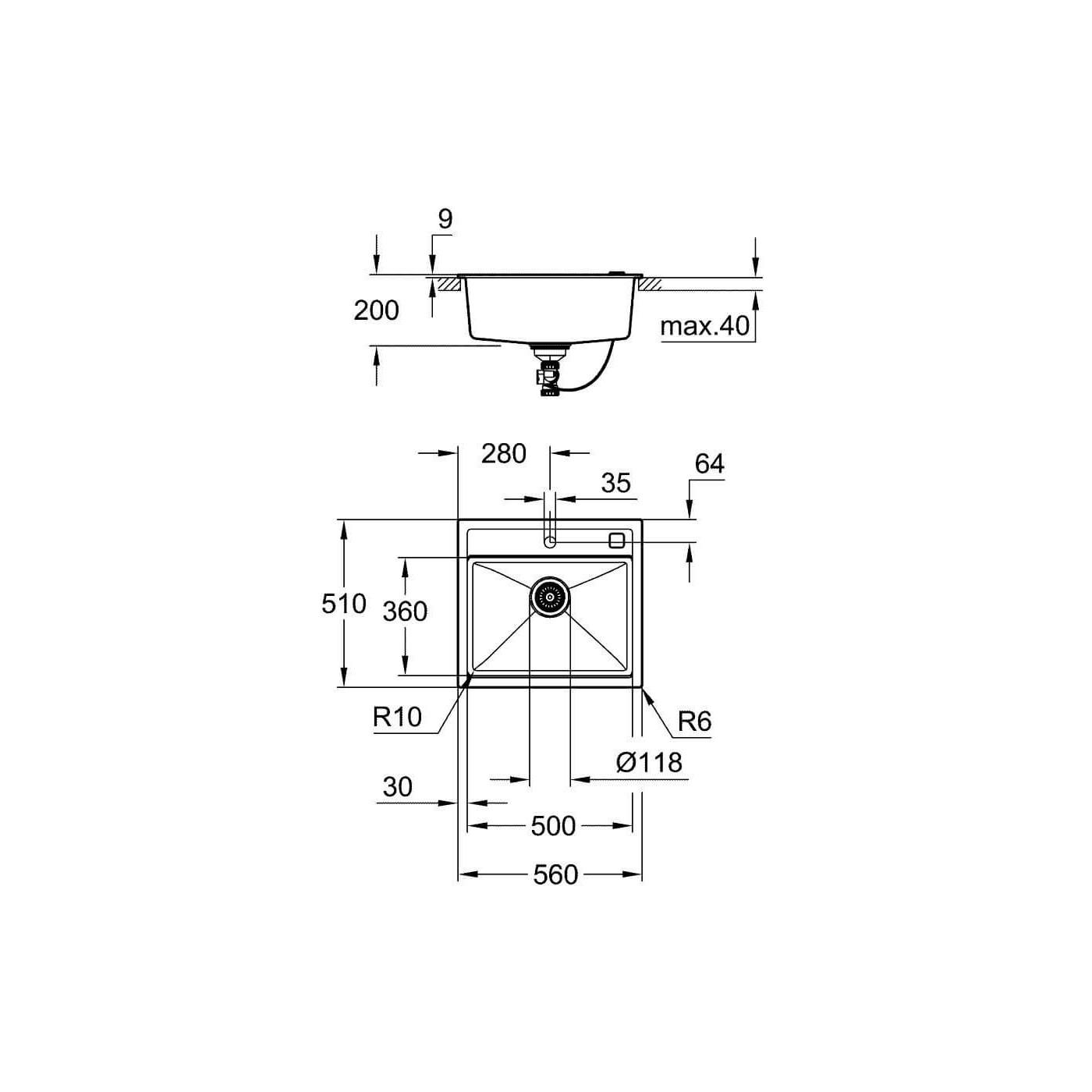 Zlewozmywak Kompozytowy K700 56x51 cm Czarny Granit 31651AP0 Grohe Zlewozmywak Kompozytowy K700 56x51 cm Czarny Granit 31651AP0 Grohe