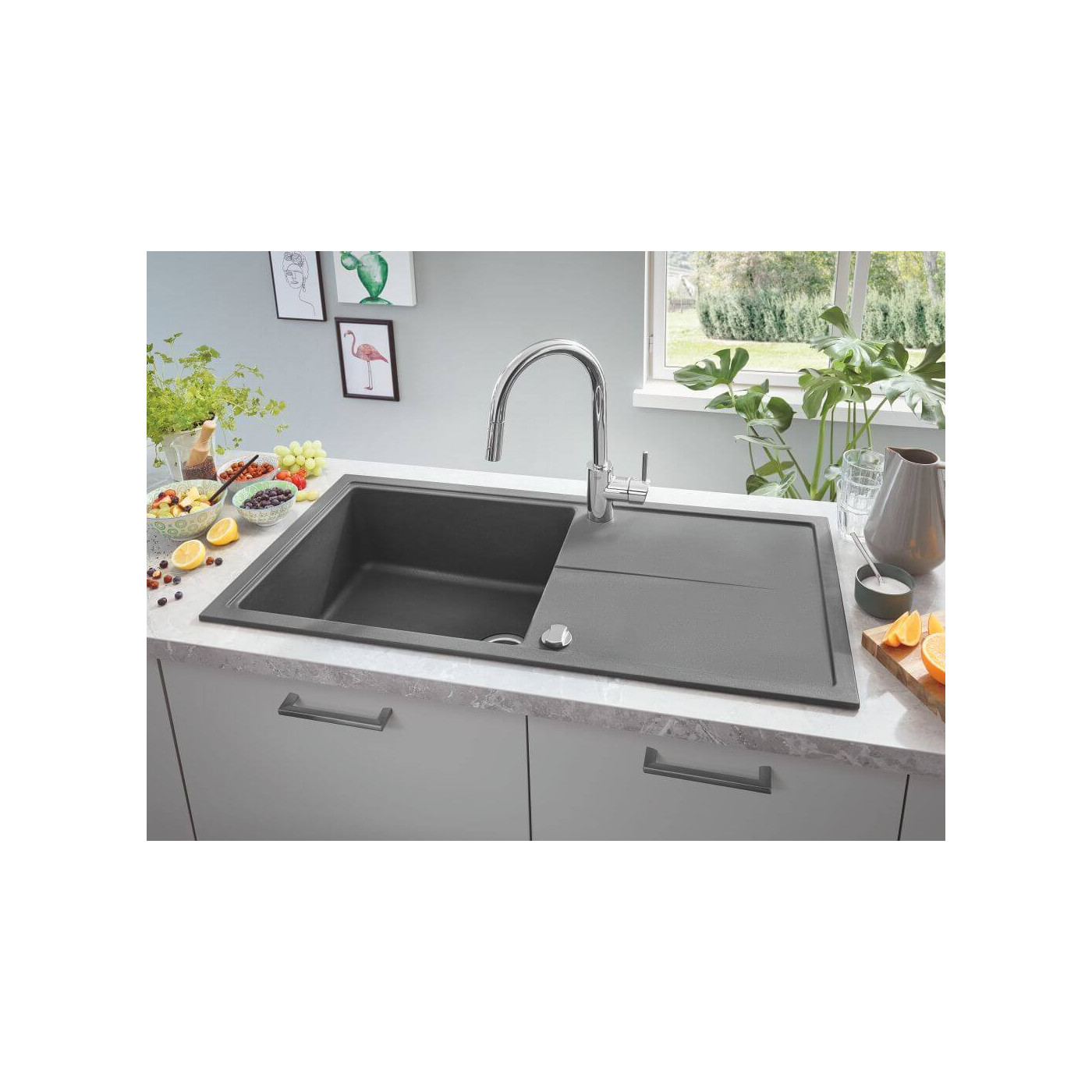 Zlewozmywak Kompozytowy K400 100x50 cm Z Ociekaczem Szary Granit 31642AT0 Grohe Zlewozmywak Kompozytowy K400 100x50 cm Z Ociekaczem Szary Granit 31642AT0 Grohe