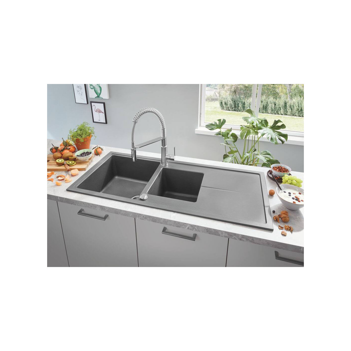 Zlewozmywak Kompozytowy K400 100x50 cm Z Ociekaczem Szary Granit 31642AT0 Grohe Zlewozmywak Kompozytowy K400 100x50 cm Z Ociekaczem Szary Granit 31642AT0 Grohe