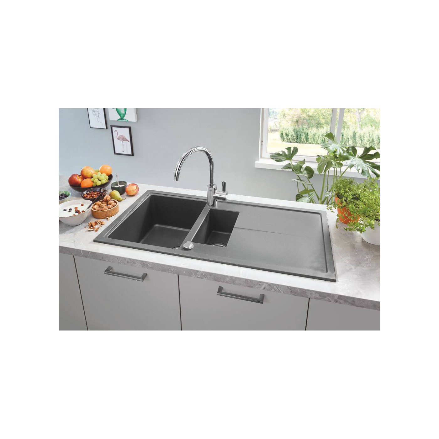 Zlewozmywak Kompozytowy K400 100x50 cm Z Ociekaczem Szary Granit 31642AT0 Grohe Zlewozmywak Kompozytowy K400 100x50 cm Z Ociekaczem Szary Granit 31642AT0 Grohe