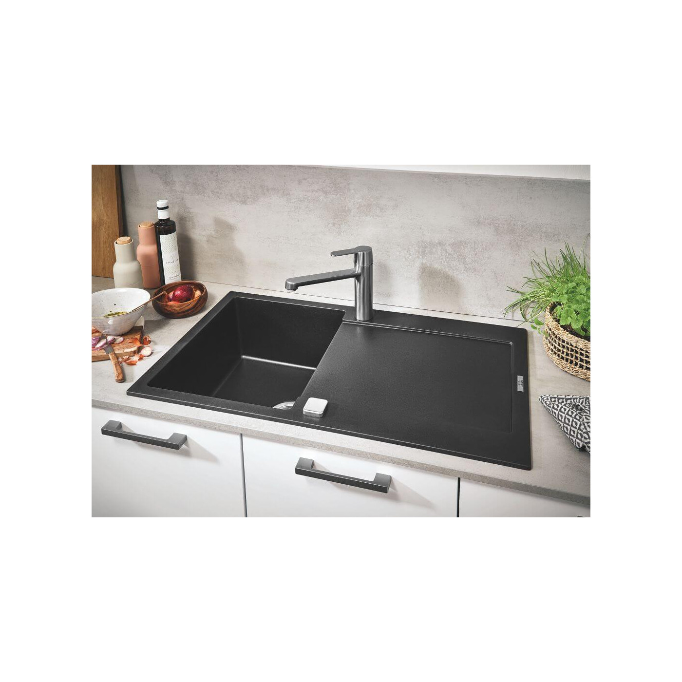 Zlewozmywak Kompozytowy K500 86x50 cm Z Ociekaczem Szary Granit 31644AT0 Grohe Zlewozmywak Kompozytowy K500 86x50 cm Z Ociekaczem Szary Granit 31644AT0 Grohe