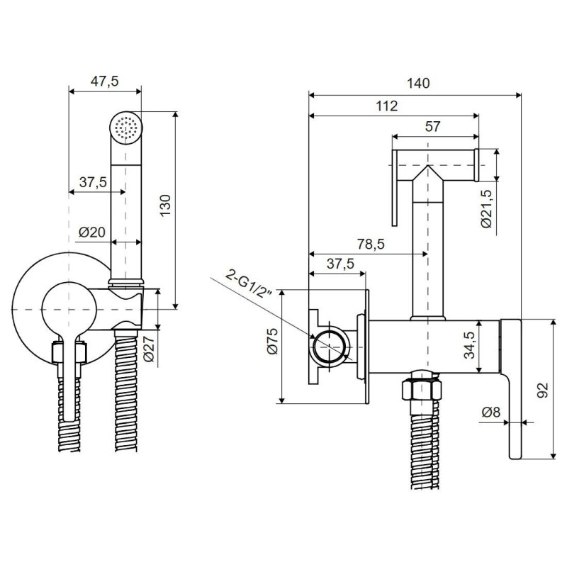 Bateria Bidetowa Bidetta Ze Słuchawką Prysznicową PI Biały Mat AREX.1204WH Excellent Bateria Bidetowa Bidetta Ze Słuchawką Prysznicową PI Biały Mat AREX.1204WH Excellent