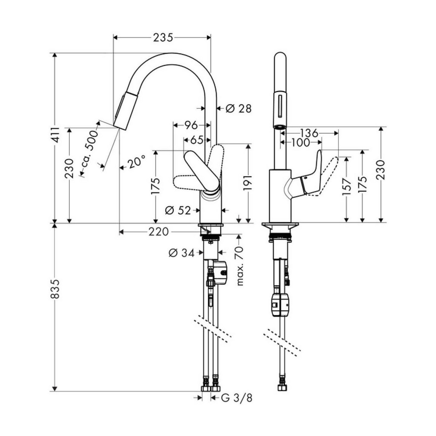 Bateria Zlewozmywakowa Focus Z Wyciąganą Wylewką 31815000 Hansgrohe Bateria Zlewozmywakowa Focus Z Wyciąganą Wylewką 31815000 Hansgrohe