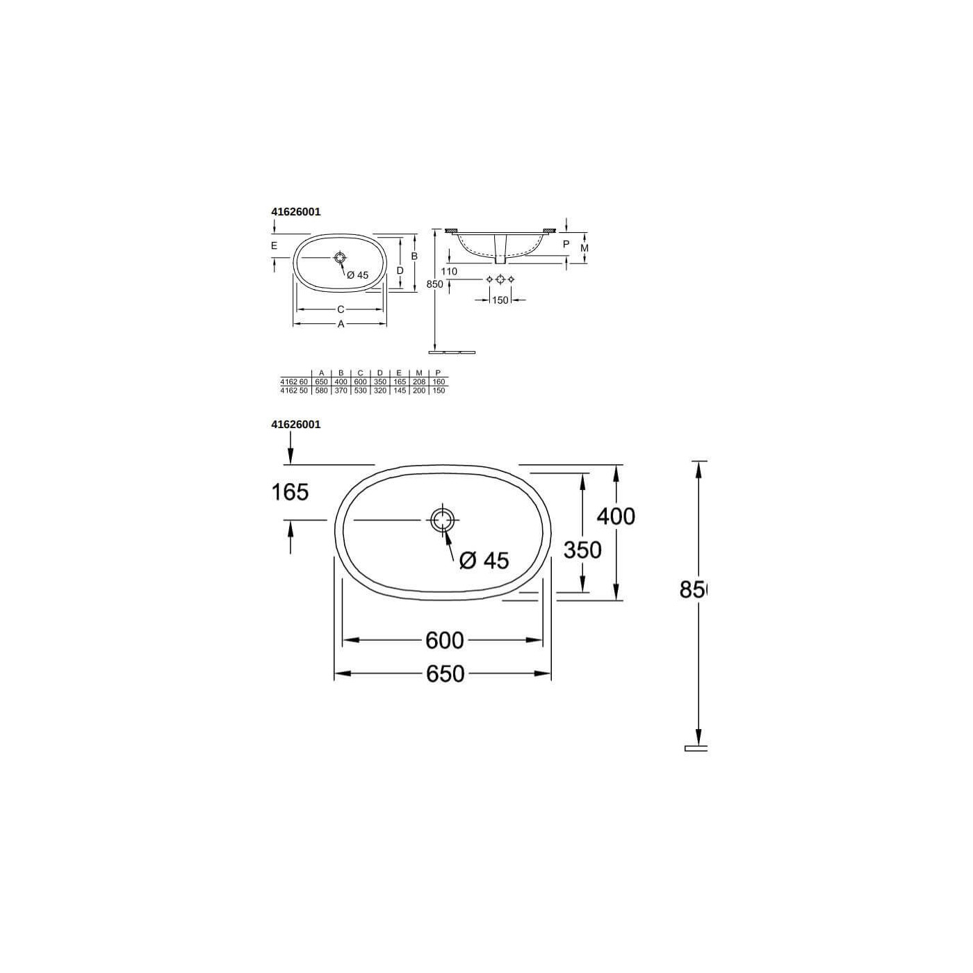 Umywalka Podblatowa O.Novo 60x35 41626001 Villeroy&Boch Umywalka Podblatowa O.Novo 60x35 41626001 Villeroy&Boch