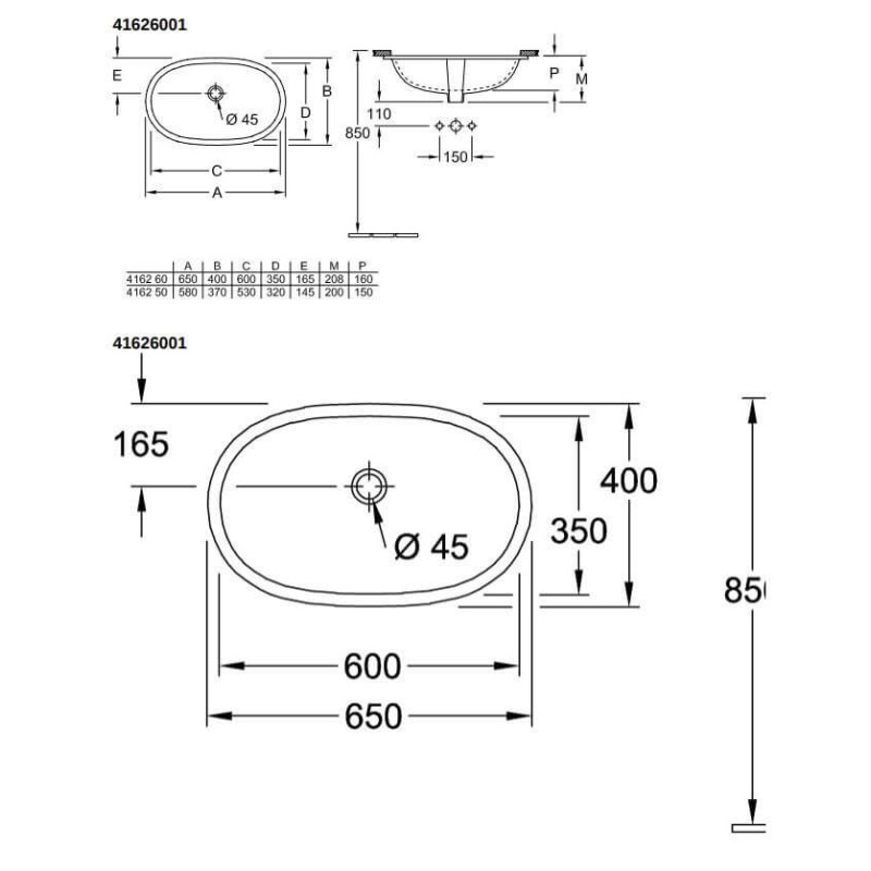 Umywalka Podblatowa O.Novo 60x35 41626001 Villeroy&Boch Umywalka Podblatowa O.Novo 60x35 41626001 Villeroy&Boch