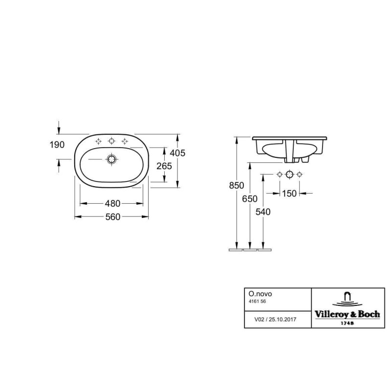 Umywalka Wpuszczana W Blat O.Novo 56x40,5 41615601 Villeroy&Boch Umywalka Wpuszczana W Blat O.Novo 56x40,5 41615601 Villeroy&Boch