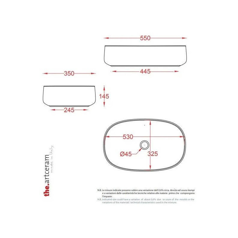Umywalka Nablatowa Cognac 55x35 COL0030100 Artceram Umywalka Nablatowa Cognac 55x35 COL0030100 Artceram