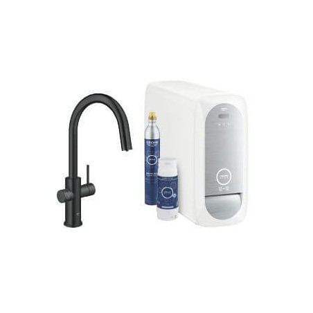 Zestaw Startowy Z Wyciąganą Wylewką W Kształcie C Grohe Blue Home Aksamitna Czerń 31541KS0 Grohe