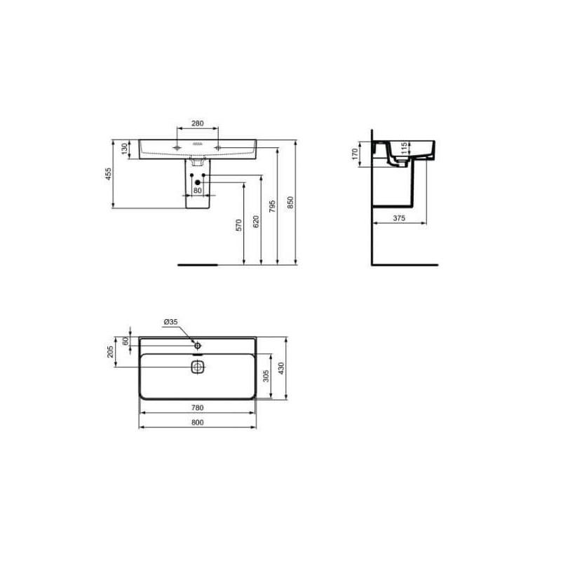 Umywalka Strada II Biała 80x43 T300101 Ideal Standard Umywalka Strada II Biała 80x43 T300101 Ideal Standard