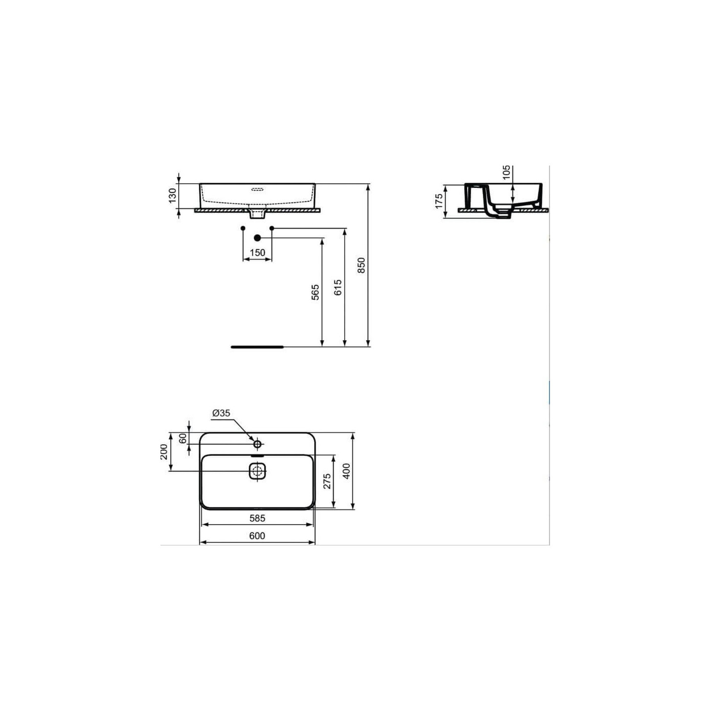 Umywalka Nablatowa Strada 2 Biały 60x40 T299801 Ideal Standard Umywalka Nablatowa Strada 2 Biały 60x40 T299801 Ideal Standard