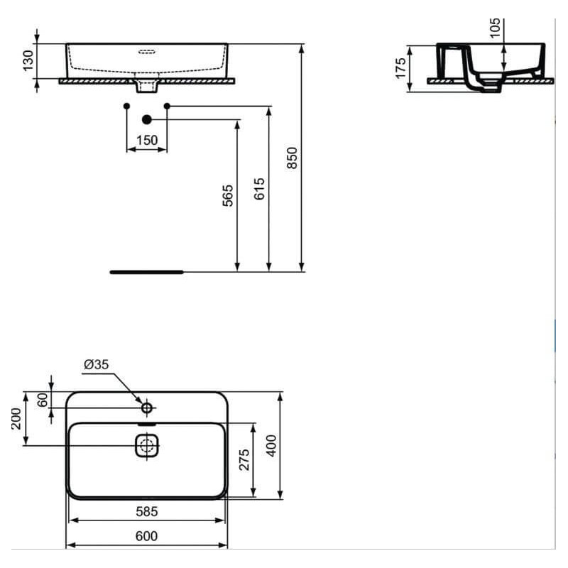 Umywalka Nablatowa Strada 2 Biały 60x40 T299801 Ideal Standard Umywalka Nablatowa Strada 2 Biały 60x40 T299801 Ideal Standard