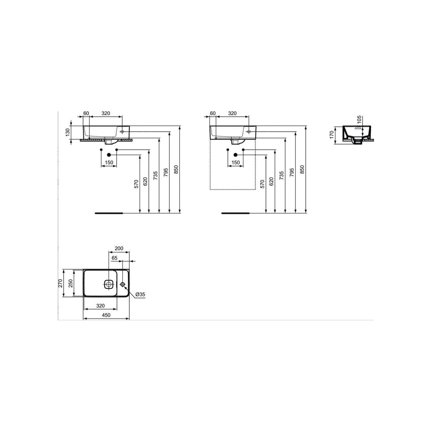 Umywalka Strada 2 Prawa Biały 45x27 T299401 Ideal Standard Umywalka Strada 2 Prawa Biały 45x27 T299401 Ideal Standard