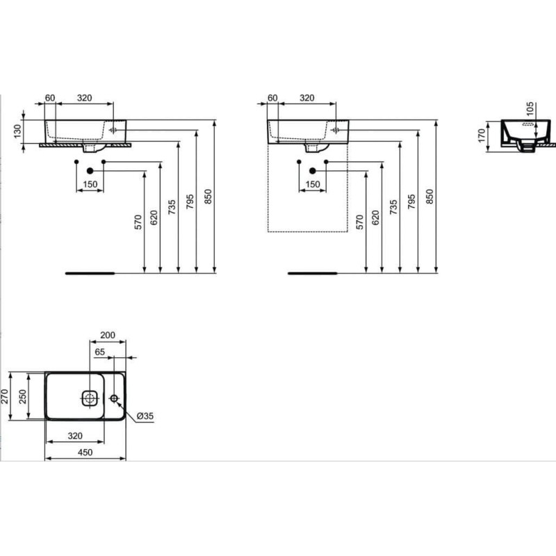 Umywalka Strada 2 Prawa Biały 45x27 T299401 Ideal Standard Umywalka Strada 2 Prawa Biały 45x27 T299401 Ideal Standard
