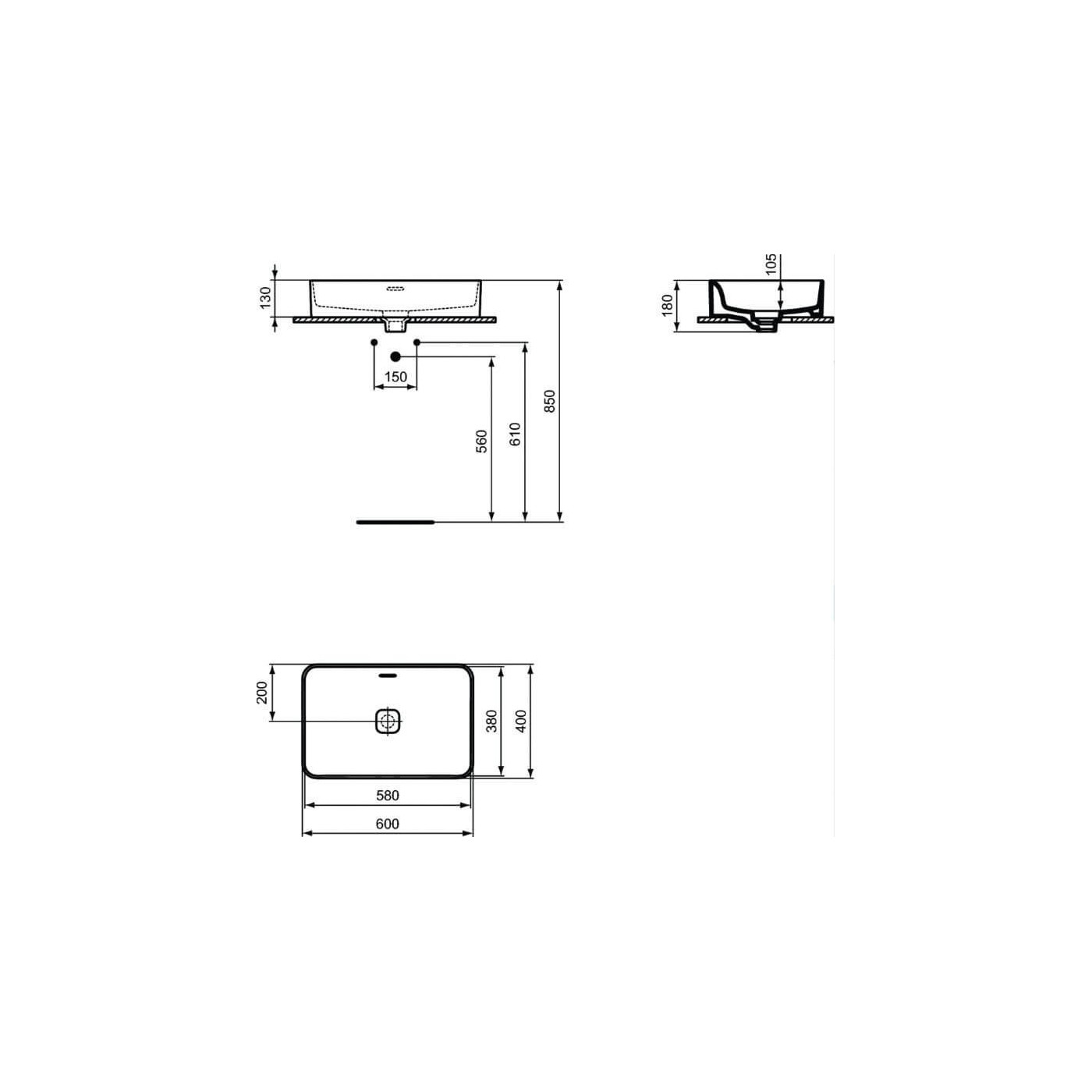 Umywalka Nablatowa Strada 2 Biały 60x40 T299901 Ideal Standard Umywalka Nablatowa Strada 2 Biały 60x40 T299901 Ideal Standard