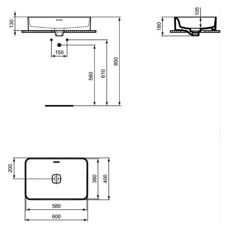 Umywalka Nablatowa Strada 2 Biały 60x40 T299901 Ideal Standard Umywalka Nablatowa Strada 2 Biały 60x40 T299901 Ideal Standard