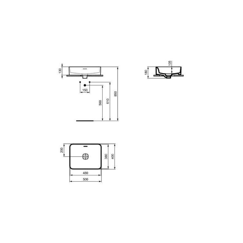 Umywalka Nablatowa Strada 2 Biały 50x40 T296501 Ideal Standard Umywalka Nablatowa Strada 2 Biały 50x40 T296501 Ideal Standard