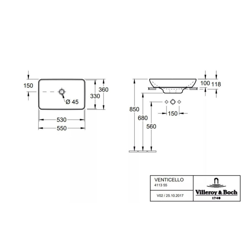 Umywalka Nablatowa Venticello 55x36 CeramicPlus Weiss Alpin 411355R1 Villeroy&Boch Umywalka Nablatowa Venticello 55x36 CeramicPlus Weiss Alpin 411355R1 Villeroy&Boch