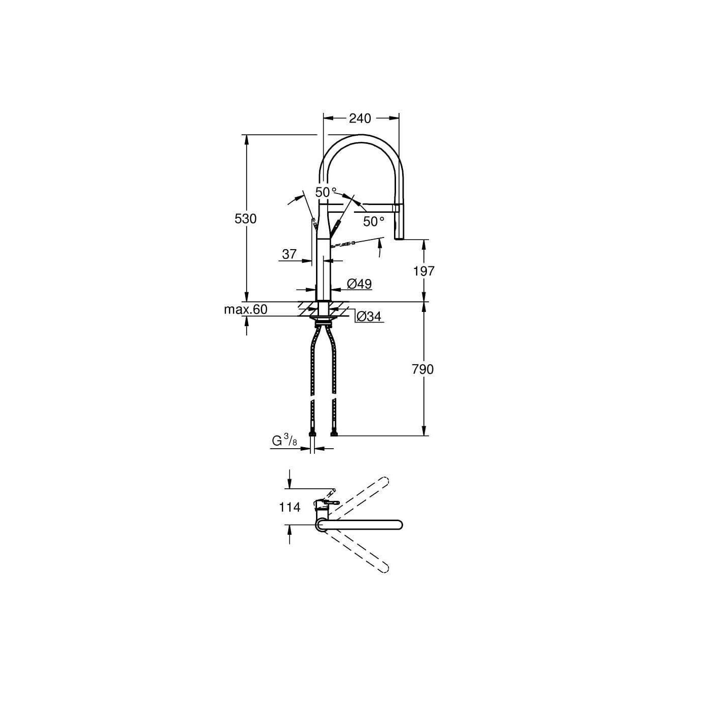 Jednouchwytowa Bateria Zlewozmywakowa Essence Phantom Black 30503KF0 Grohe Jednouchwytowa Bateria Zlewozmywakowa Essence Phantom Black 30503KF0 Grohe