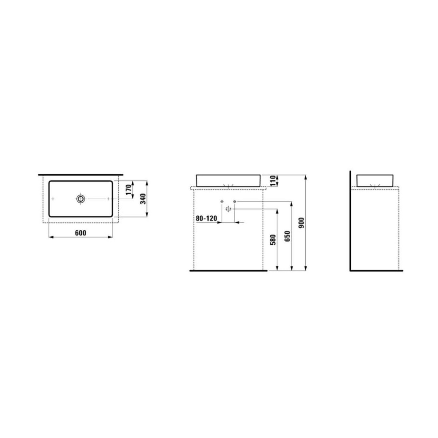 Umywalka Nablatowa 600x340 mm Living Square Biały H8114340001121 Laufen Umywalka Nablatowa 600x340 mm Living Square Biały H8114340001121 Laufen