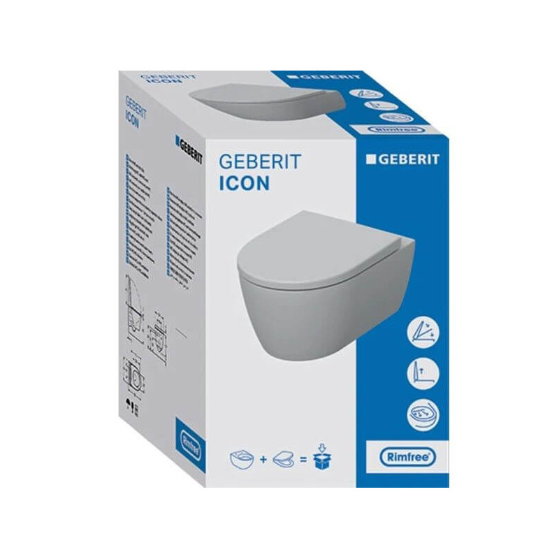 Miska WC Wisząca Rimfree iCon Z Deską Sedesową KeraTect 53x35,5 501.664.00.8 Geberit Miska WC Wisząca Rimfree iCon Z Deską Sedesową KeraTect 53x35,5 501.664.00.8 Geberit