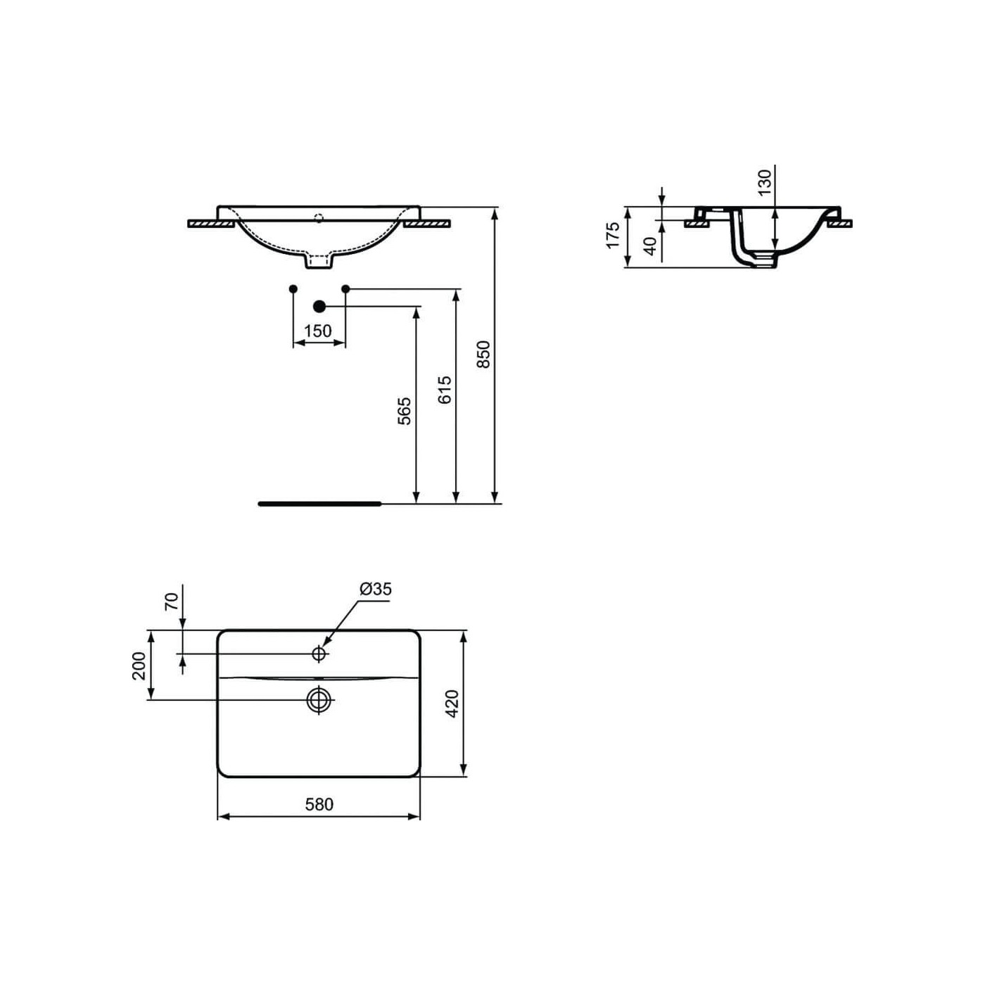 Umywalka Wpuszczana W Blat Connect 58x42 Biały E504401 Ideal Standard Umywalka Wpuszczana W Blat Connect 58x42 Biały E504401 Ideal Standard