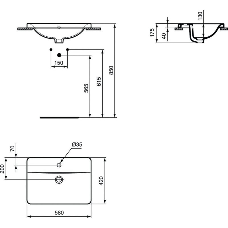 Umywalka Wpuszczana W Blat Connect 58x42 Biały E504401 Ideal Standard Umywalka Wpuszczana W Blat Connect 58x42 Biały E504401 Ideal Standard