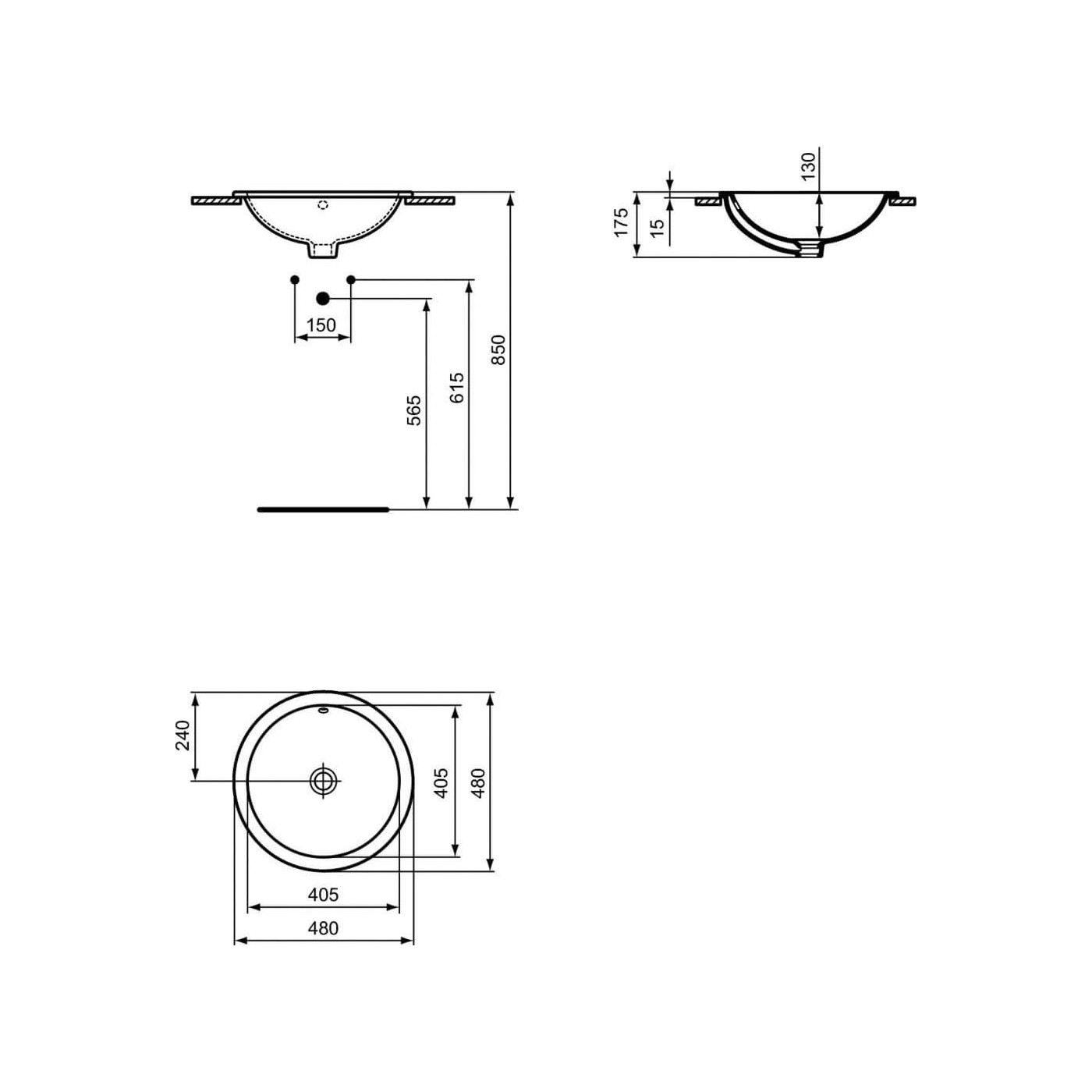 Umywalka Wpuszczana W Blat 48x48 Biały E505301 Ideal Standard Umywalka Wpuszczana W Blat 48x48 Biały E505301 Ideal Standard