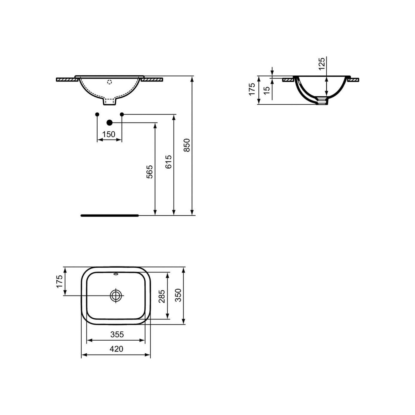 Umywalka Wpuszczana W Blat 42x35 Biały E505501 Ideal Standard Umywalka Wpuszczana W Blat 42x35 Biały E505501 Ideal Standard