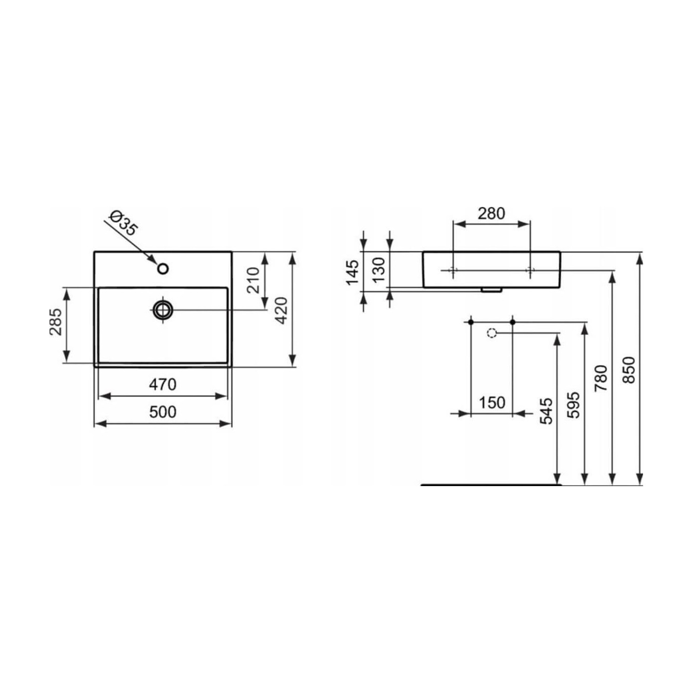 Umywalka Podwieszana Strada 50x42 Biały K077701 Ideal Standard Umywalka Podwieszana Strada 50x42 Biały K077701 Ideal Standard