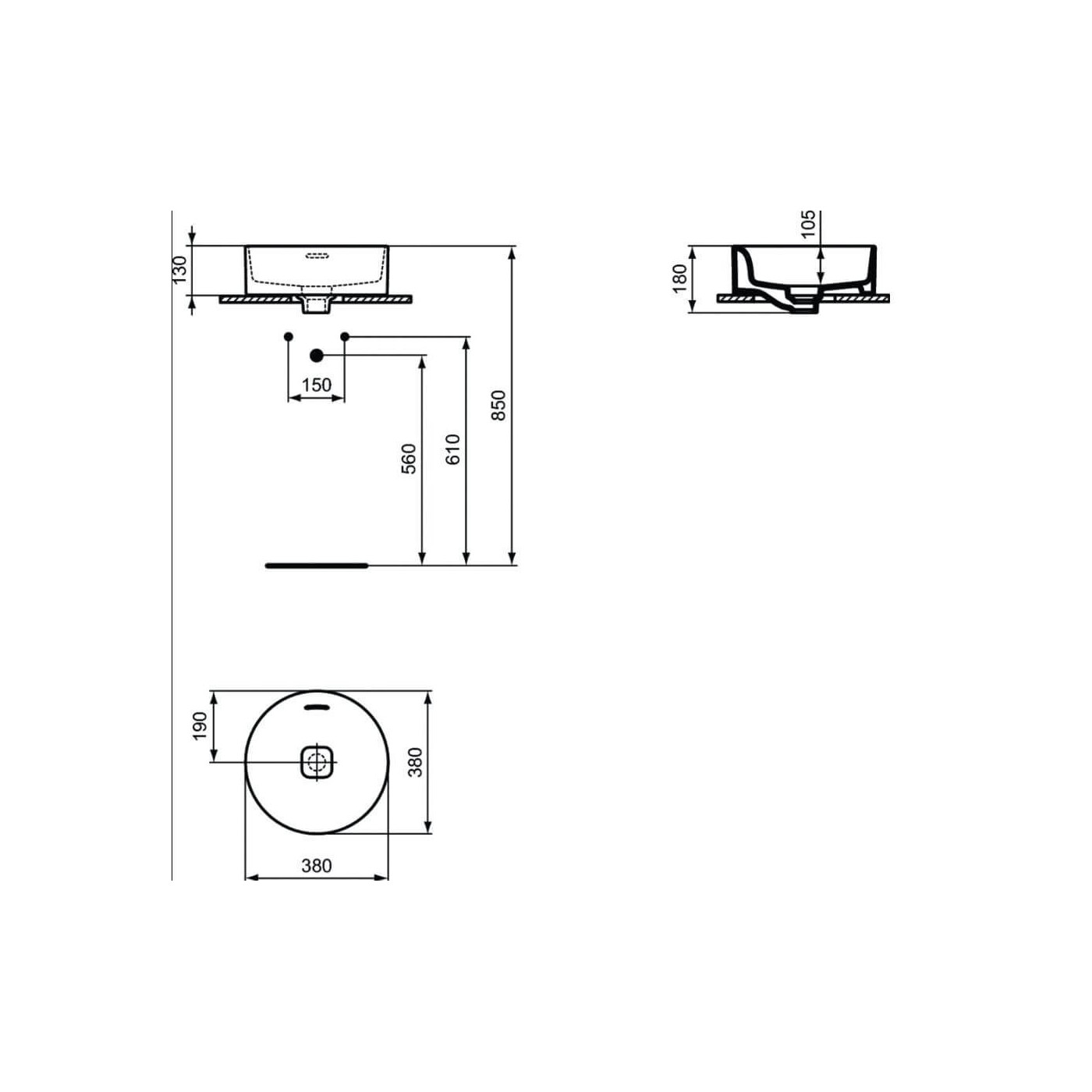 Umywalka Nablatowa Strada II 38x38 Biały T292901 Ideal Standard Umywalka Nablatowa Strada II 38x38 Biały T292901 Ideal Standard