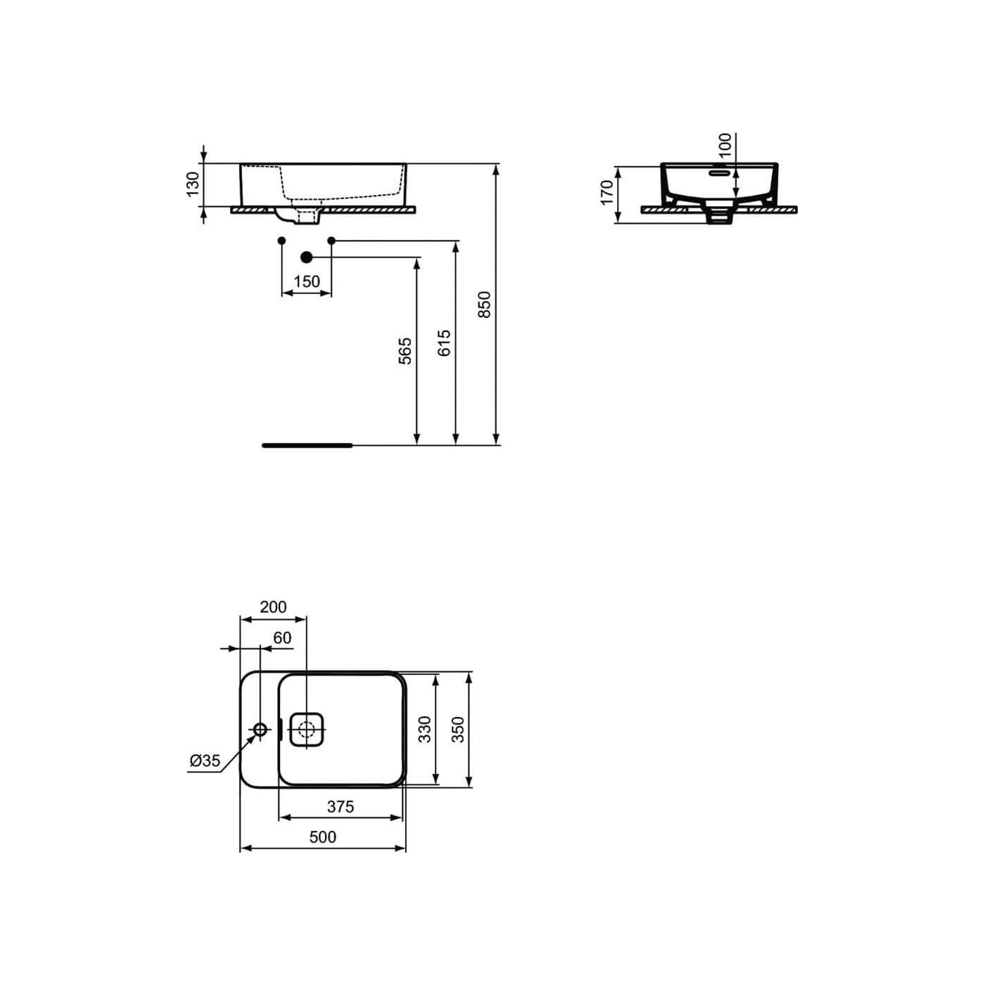 Umywalka Nablatowa Strada II 50x35 Biały T296401 Ideal Standard Umywalka Nablatowa Strada II 50x35 Biały T296401 Ideal Standard